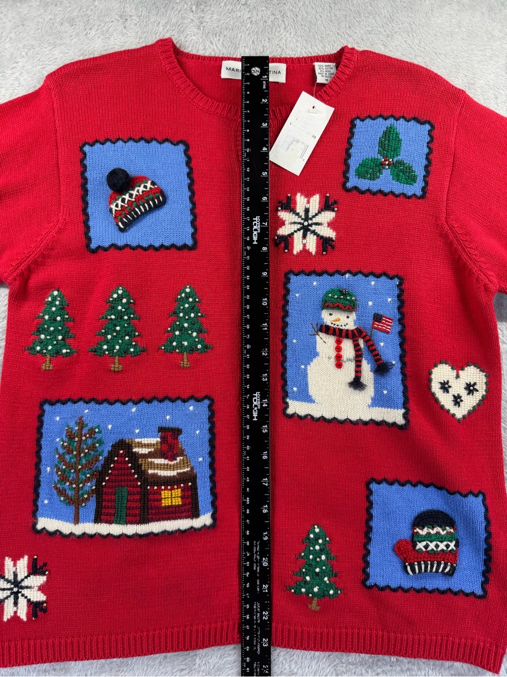 NWT Vintage Marisa Christina Christmas Snowman Patchwork Cardigan M - Picture 9 of 9
